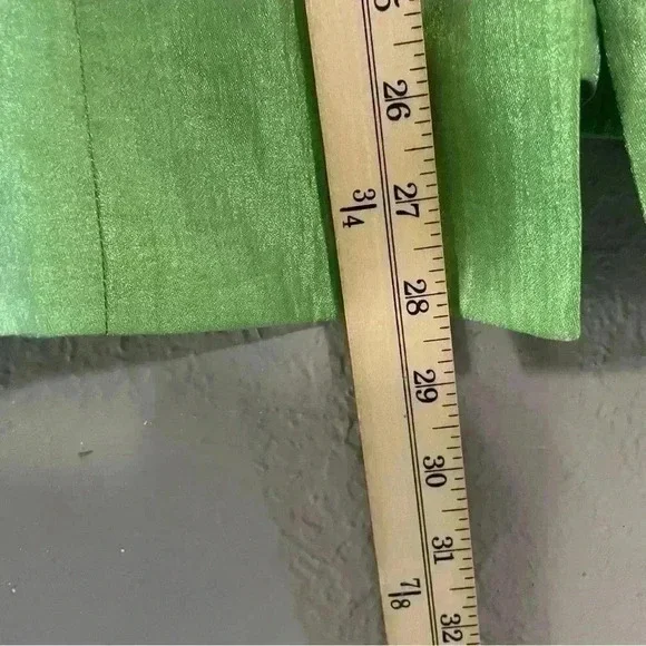 Tan Jay Jacket Lime Green Metallic Collared 3/4 Sleeve Buttons Lined Size 14 - Picture 9 of 9